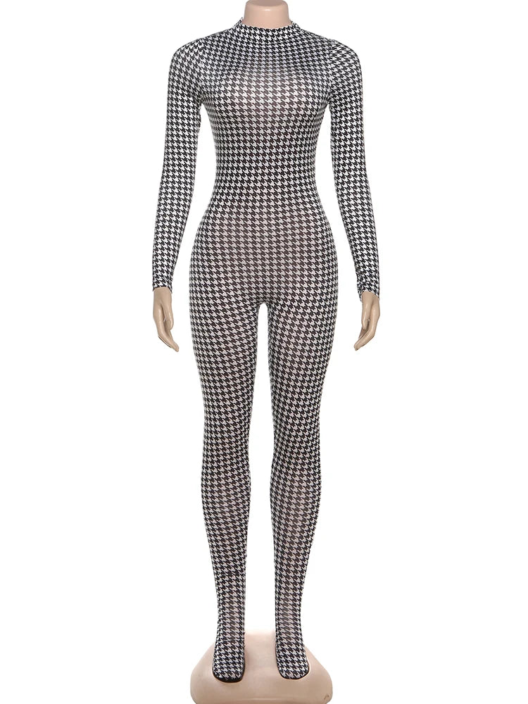 Snake Print Long Sleeve Zip Up Stretch Jumpsuit for Women