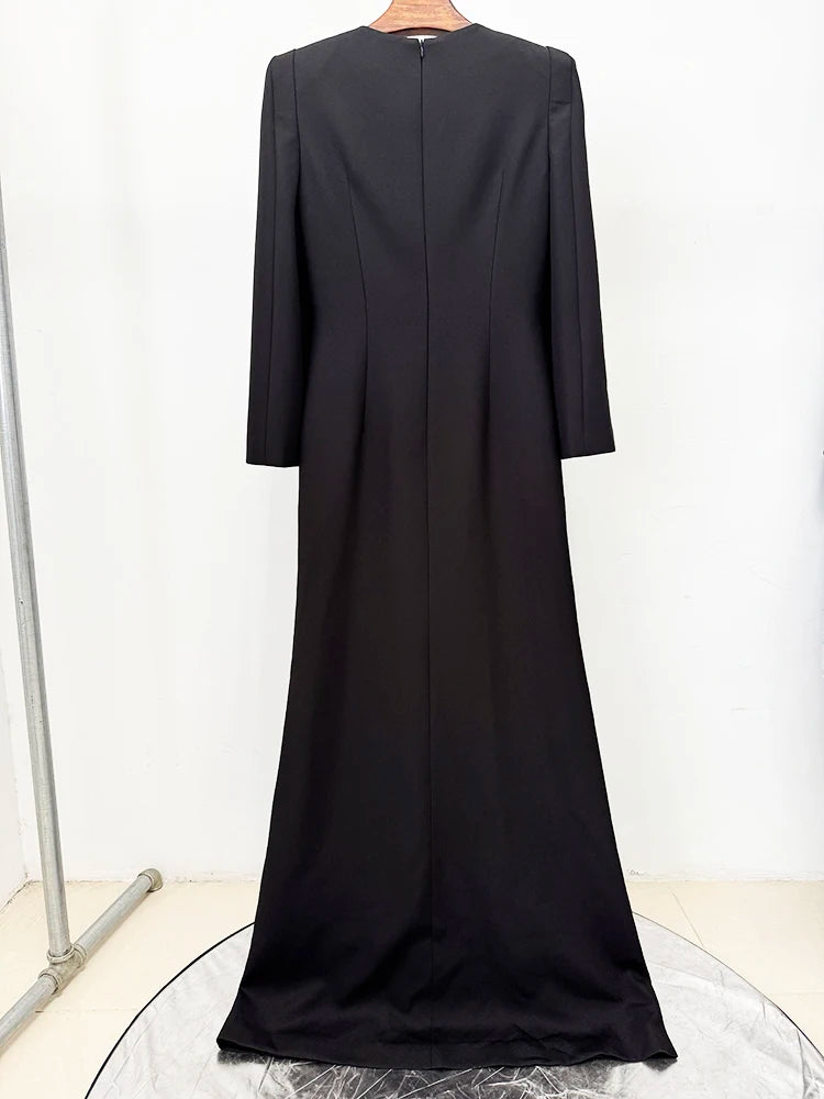 HIGH STREET Newest Fashion 2026 Designer Party Vestido Women's Slit Sleeve Diamonds Beaded Maxi Long Dress