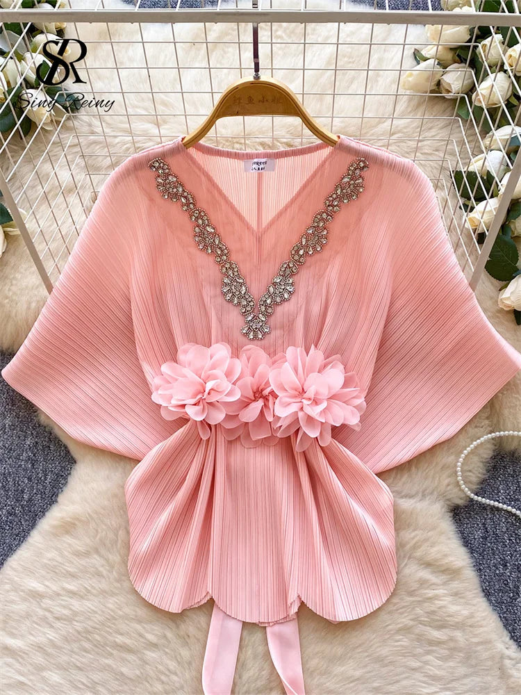 Diamond Embellished Batwing Sleeve Blouse for Women