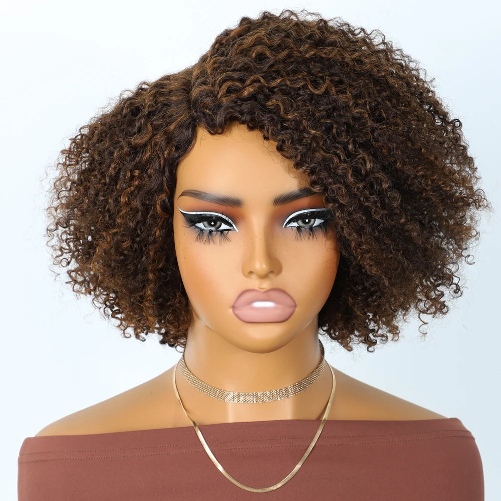 Glueless Kinky Curly Human Hair Lace Bob Wig for Women