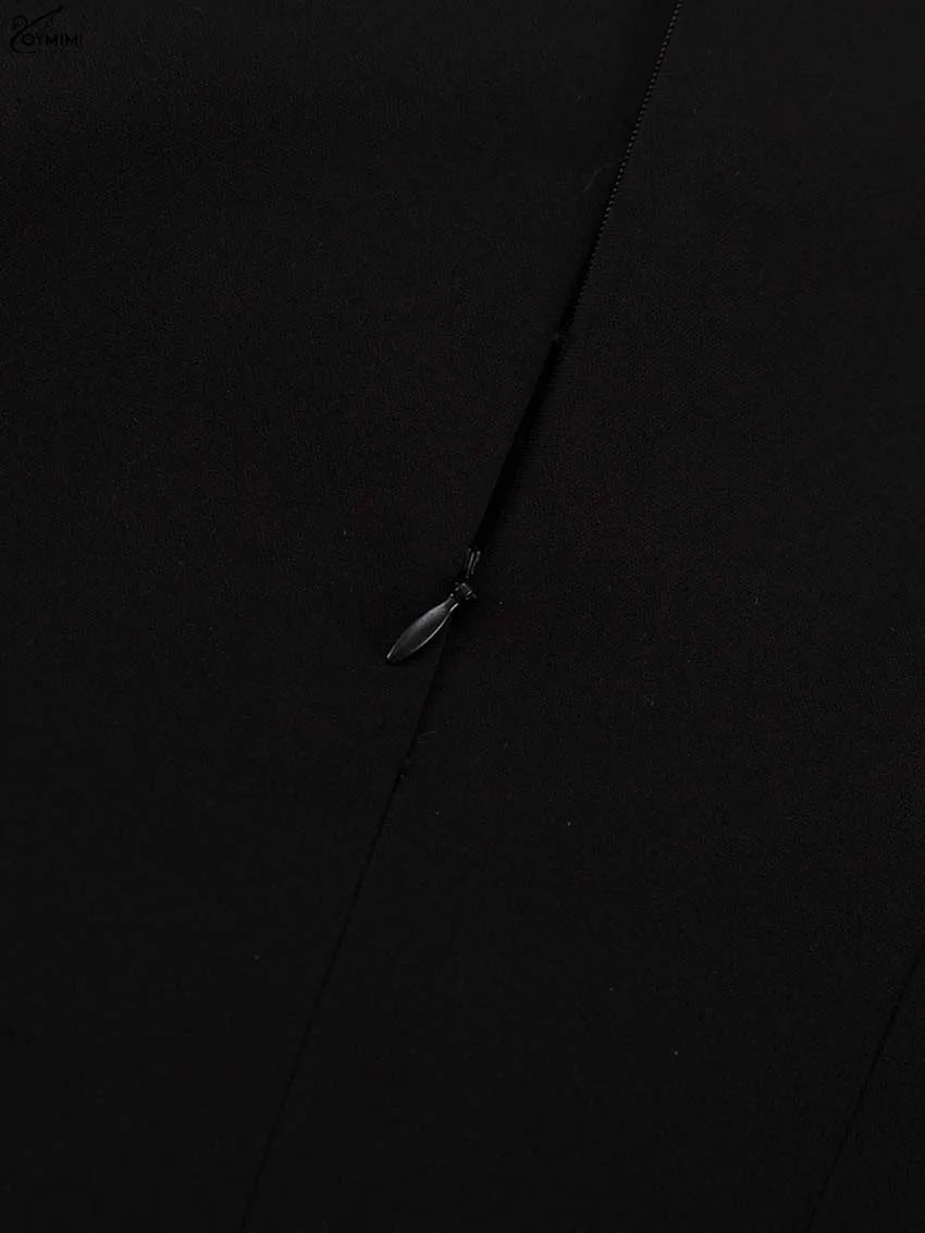 Oymimi Elegant Black O-Neck Womens Dresses Fashion Long Sleeve Patchwork Slim Dresses Casual New Straight Ankle-Length Dress