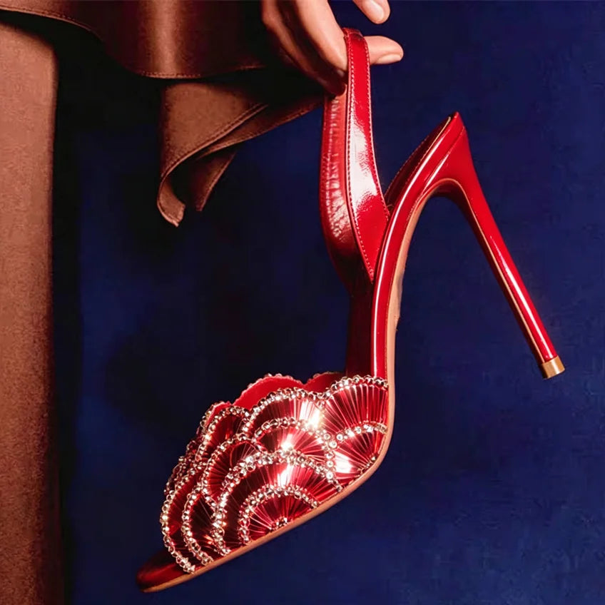 Elegant Crystal Embellished Sequined Stiletto Sandals for Women