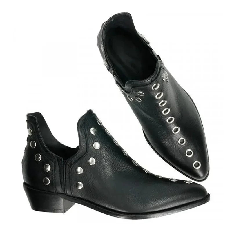 Slip On Pointed Toe Rivets Ankle Boots
