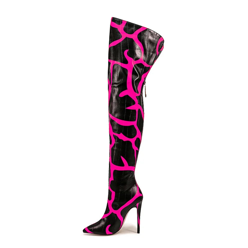 Giraffe Print Pointed Toe Over-The-Knee Boots for Women