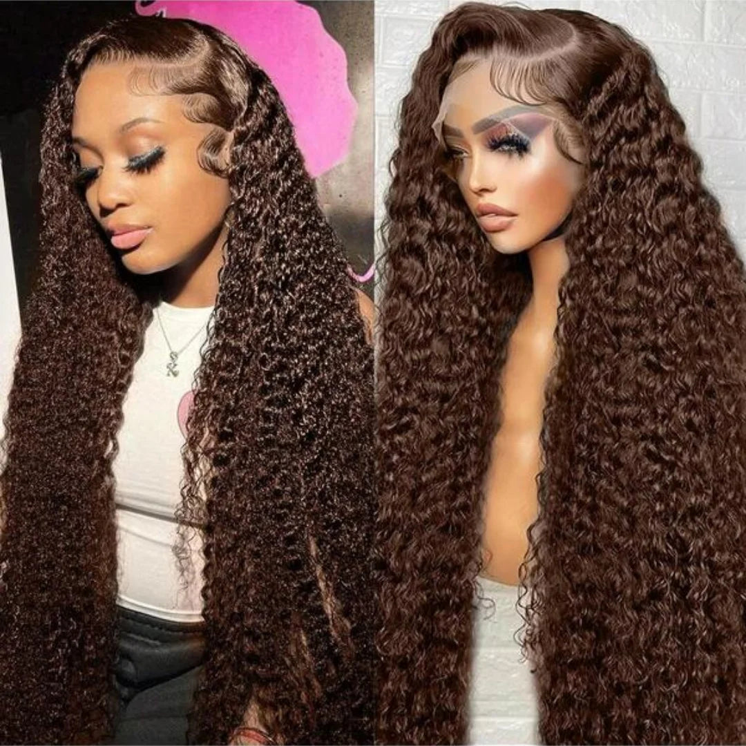 Chocolate Brown Deep Curly Human Hair Lace Wig for Women