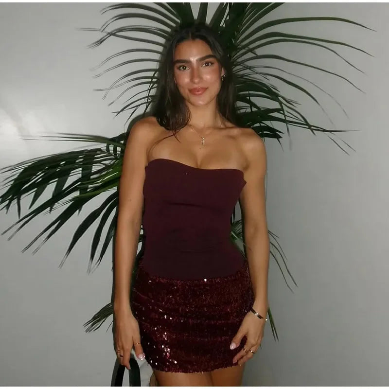 Sequined Patchwork Sleeveless Backless Mini Dress for Women
