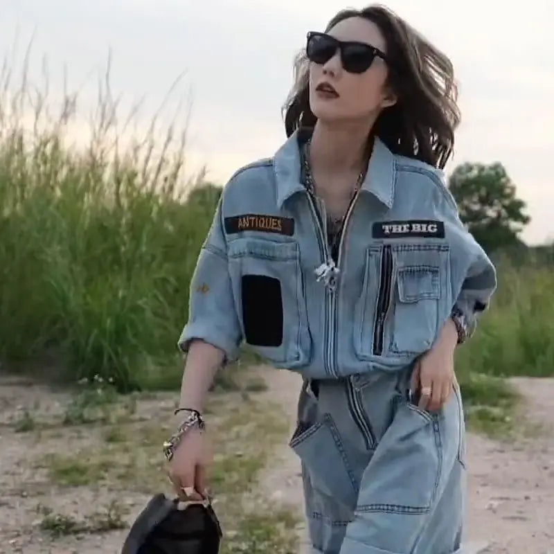 Oversized Embroidered Polo Collar Jumpsuit For Women