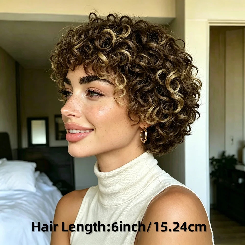 Soft Natural Curly Pixie Cut Human Hair Wig for Women