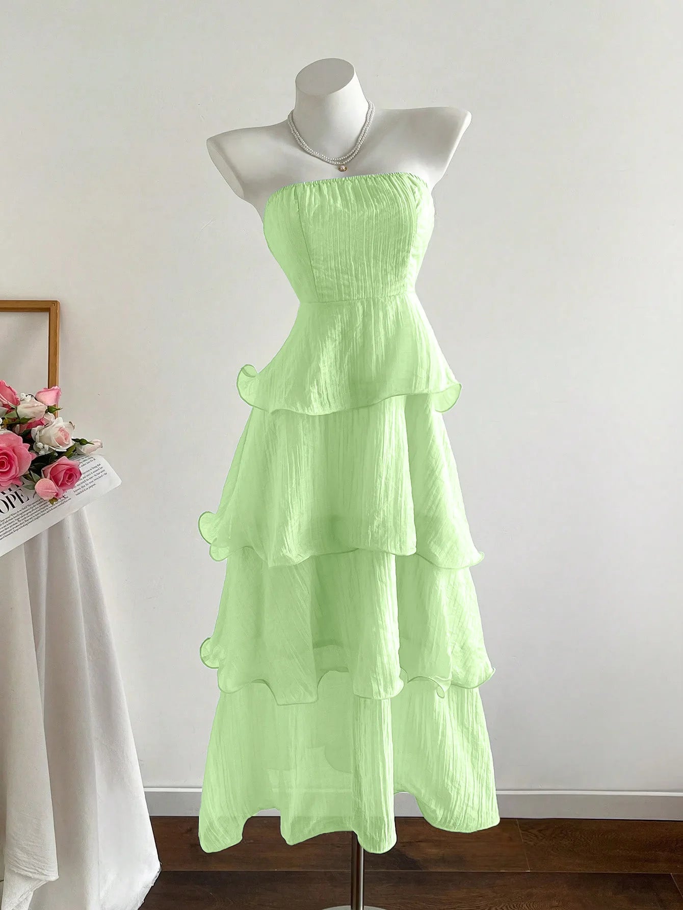 Solid Color Tube Top Layered Elegant Maxi Dress for Women