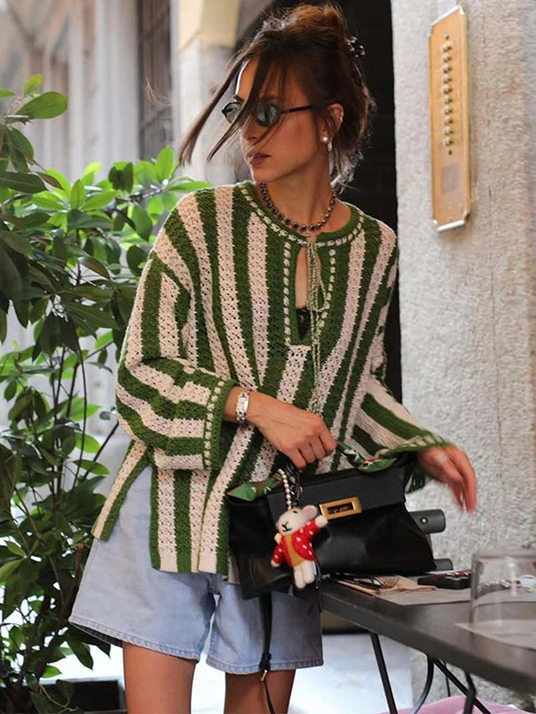 Cotton Blend Striped Sweater