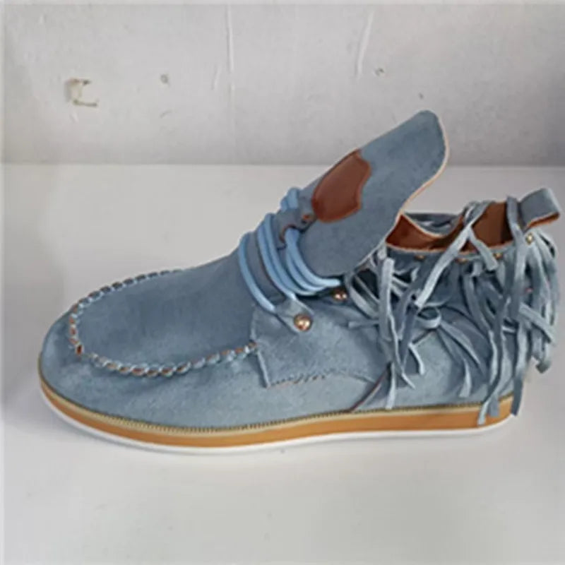 Vintage Pointed Toe Suede Western Ankle Boots With Tassels For Women