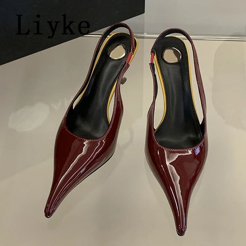 Wine Red Patent Leather Pointed Toe Stiletto Heels for Women