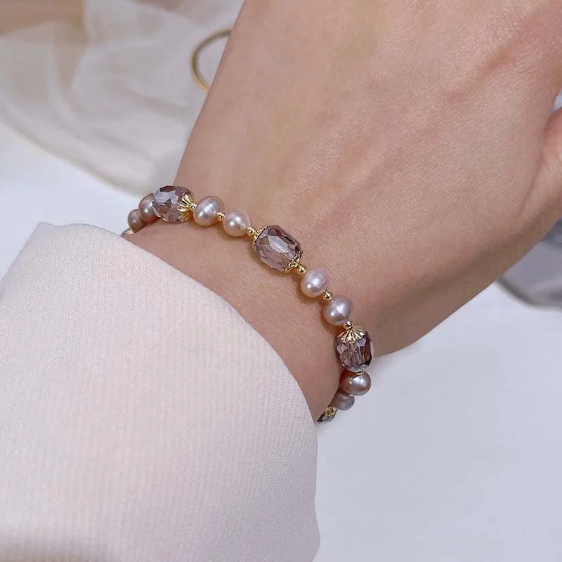 Purple Pearl Crystal Chain Bracelet