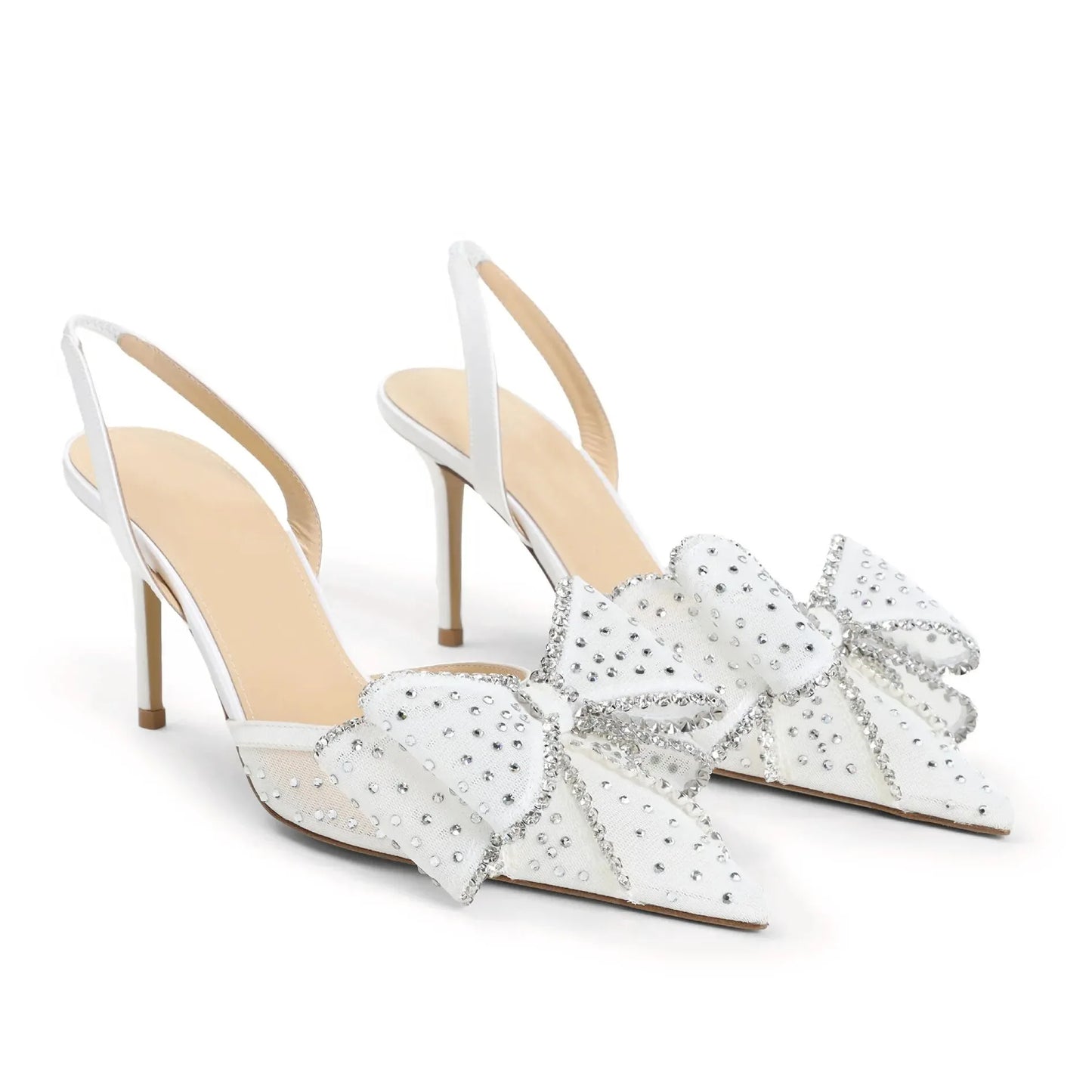 Rhinestone Embellished Mesh Fabric Stilettos for Women