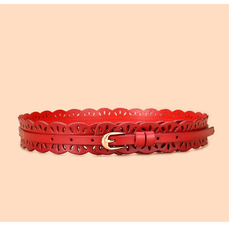 Soft Wide Hollow Out Leather Wraparound Belt for Women