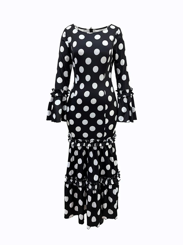 Elegant Polka Dot Ruffle Tiered Evening Dress For Women