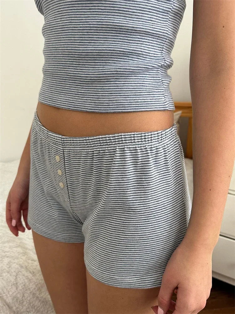 Striped Lace Trim Sleeveless Loungewear Set for Women