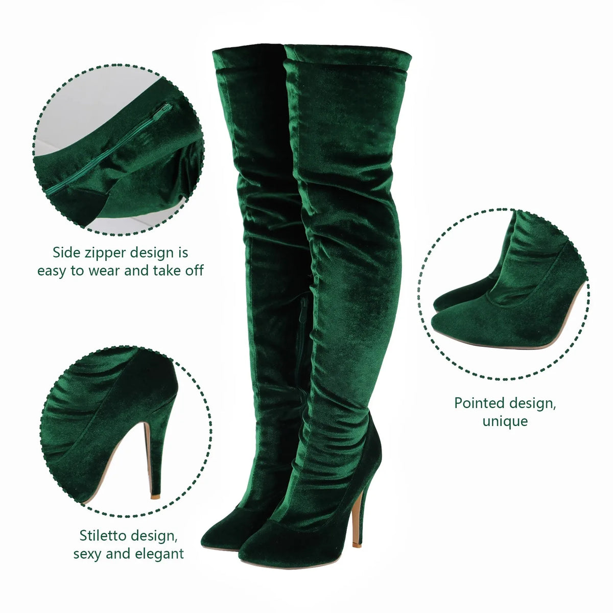 Velvet Pointed Toe Over The Knee Stiletto Boots for Women
