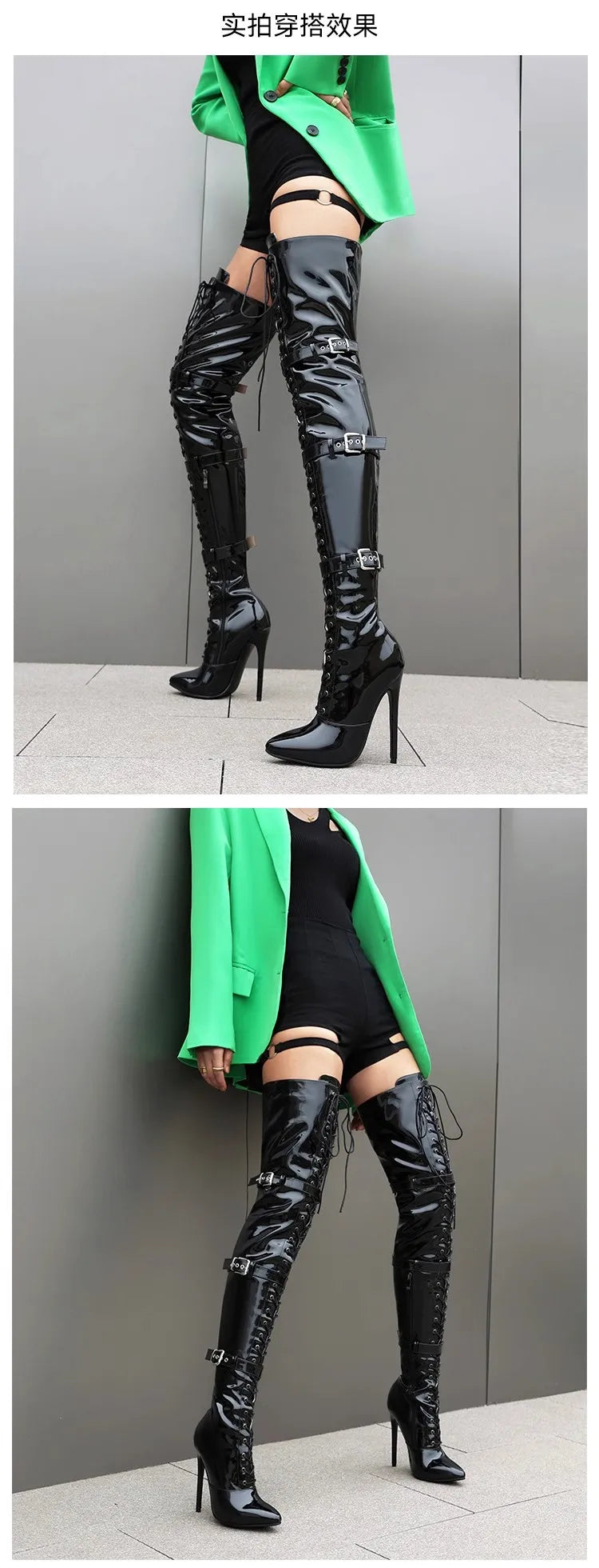 Modern Elegant Pointed Stiletto Heel Thigh High Leather Boots For Women