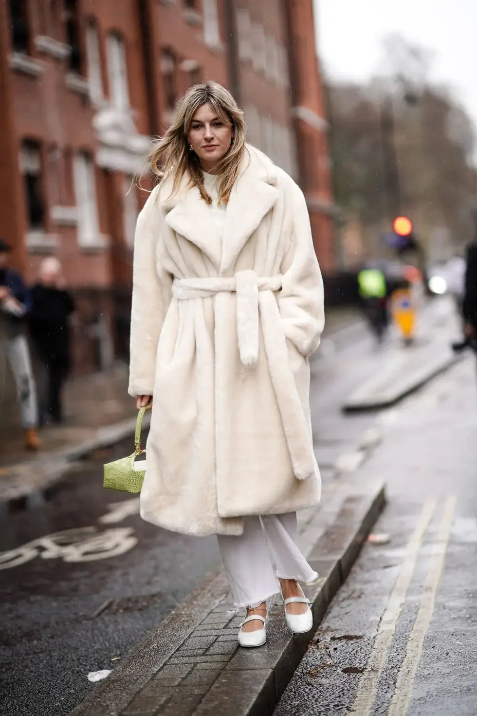 Long Belted Faux Fur Winter Coat