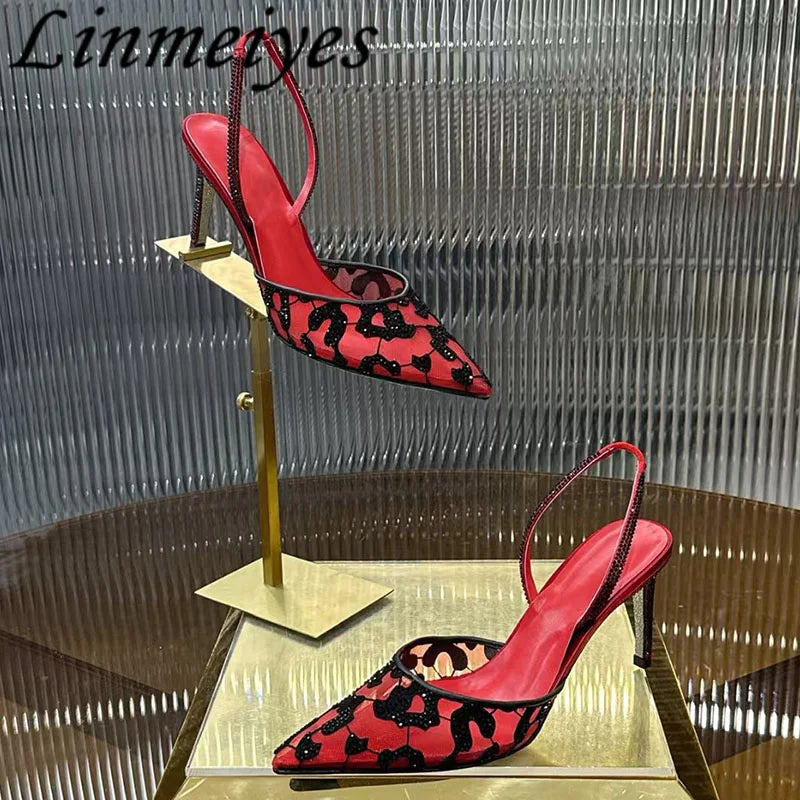 Rhinestone Mesh Pointed Toe Pumps
