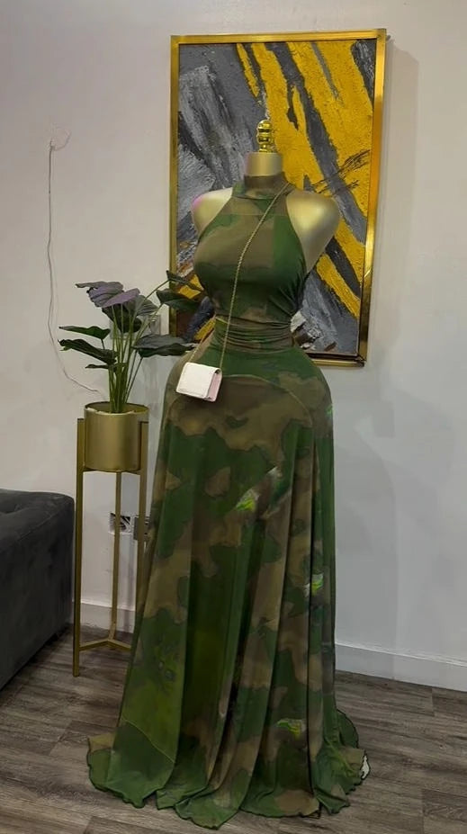 Elegant Printed Sleeveless With Sashes Maxi Dress for Women