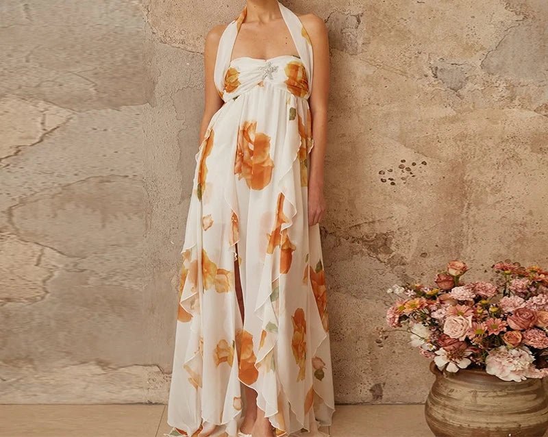 Casual Mini Dress for Women 2025 Summer Print Pleat Scarf Collar Chic Sleeveless Off Shouder Short Vestido Lady Party Beach Robe