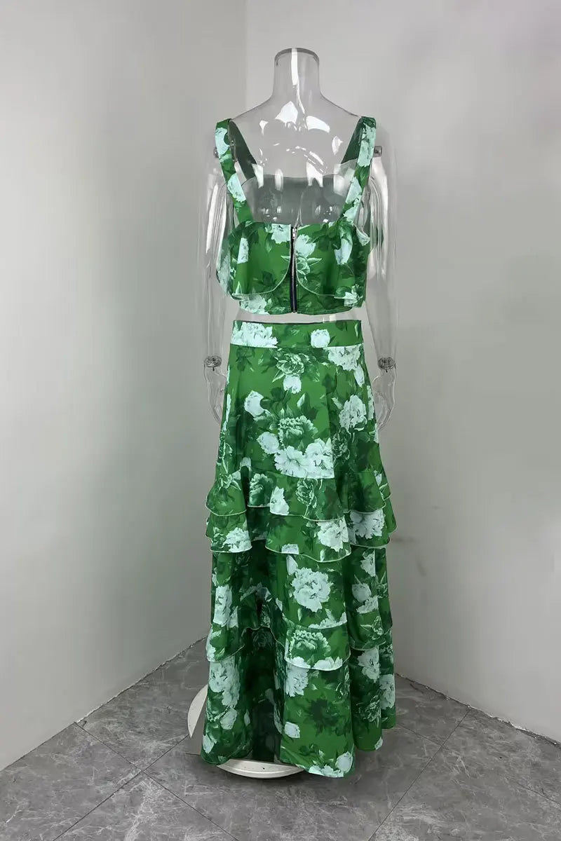 Printed Beach Vacation Style Two-Piece Set for Women