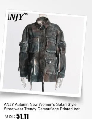 ANJY Autumn New Women Ins Shirt Studded Diamonds Distressed Denim Coat Pockets Single Breasted Elegant Vintage Casual Tops A9973