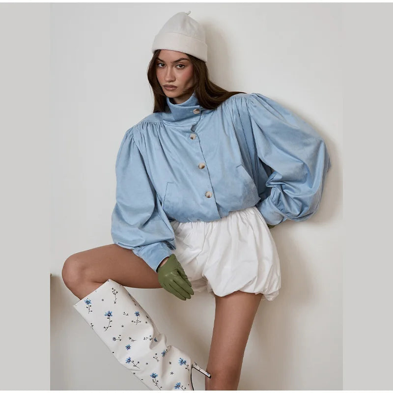 Lightweight Faux Suede Stand Collar Jacket for Women
