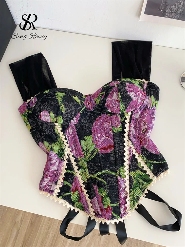 Vintage Floral Lace Spliced Camisole Tank Top for Women