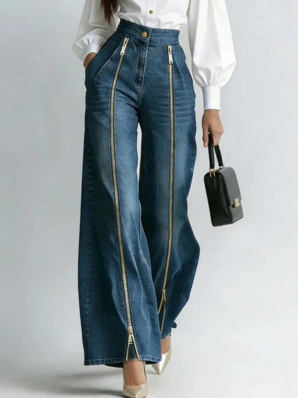 High Waist Split Hem Wide Leg Jeans