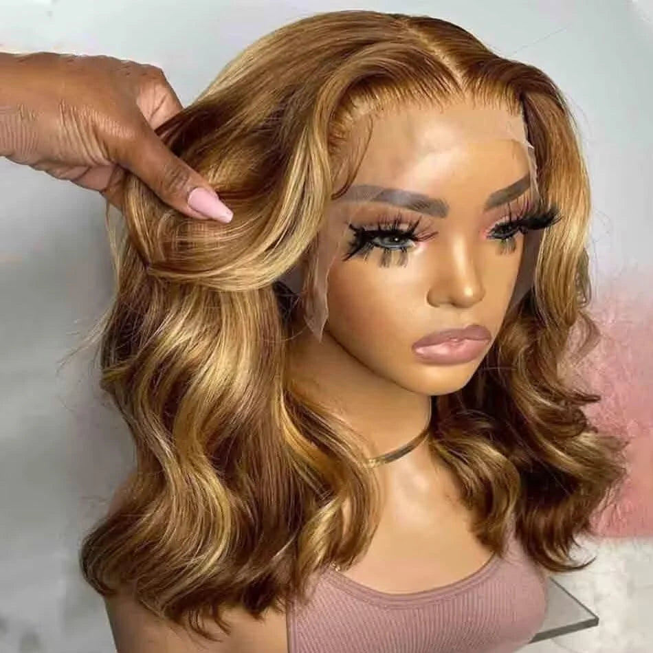 Honey Blonde Ombre Body Wave Lace Front Bob Wig for Women