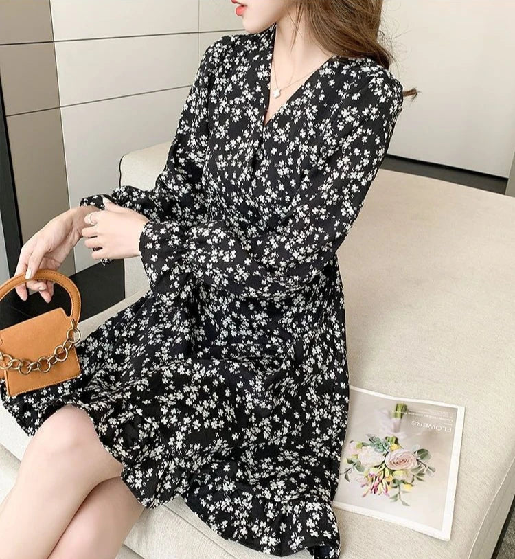 Floral Woman Long Sleeve Dress Chic And Elegant Pretty High Quality Flower Luxury Outfits Casual Youth Midi Dresses for Women