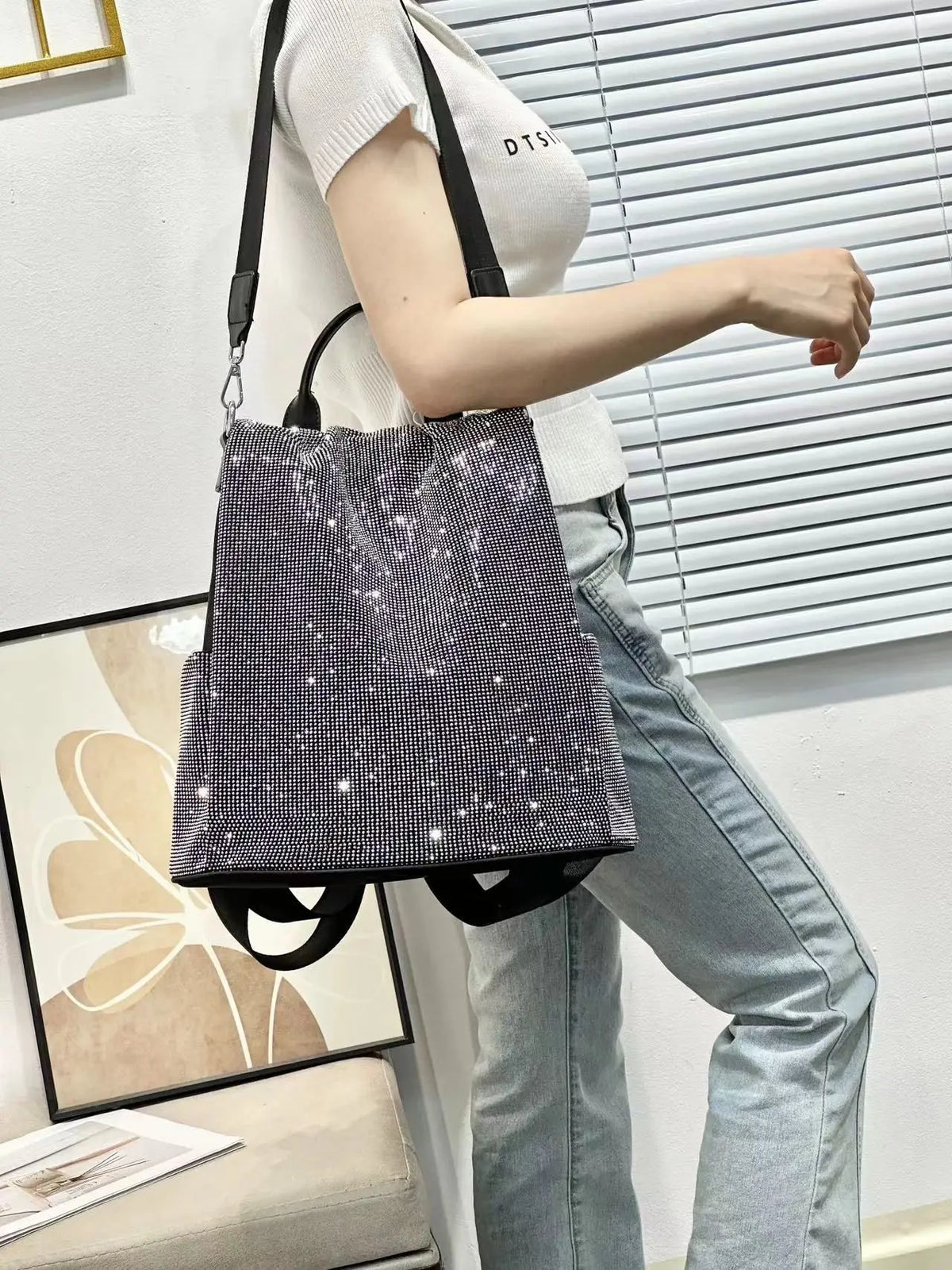 ABQP New Women's Diamond Backpack Large Capacity Women's Backpack Multifunctional Fashion Hot Diamond Casual Travel Backpack