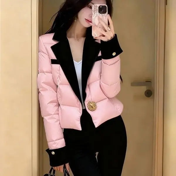 Warm Winter Pink Cotton Jacket With Chic Minimal Design for Women