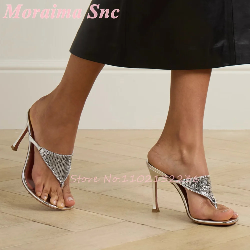 Mirror Silver Metallic Stiletto Heel Mule Sandals For Women