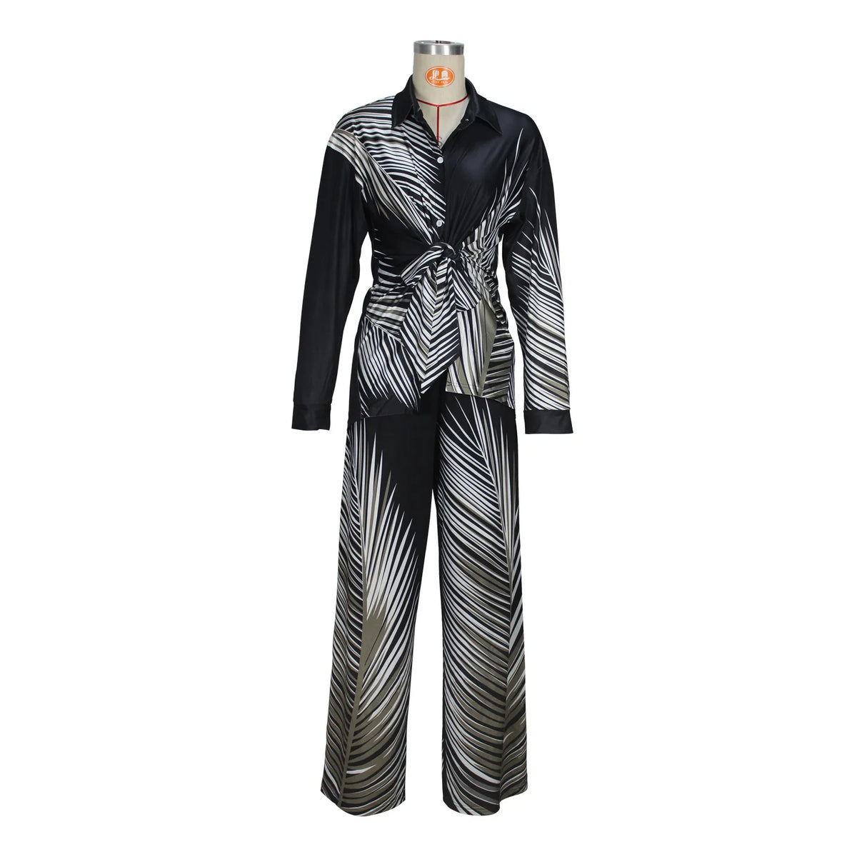Striped Blouse And Pants Two Piece Outfit Set for Women