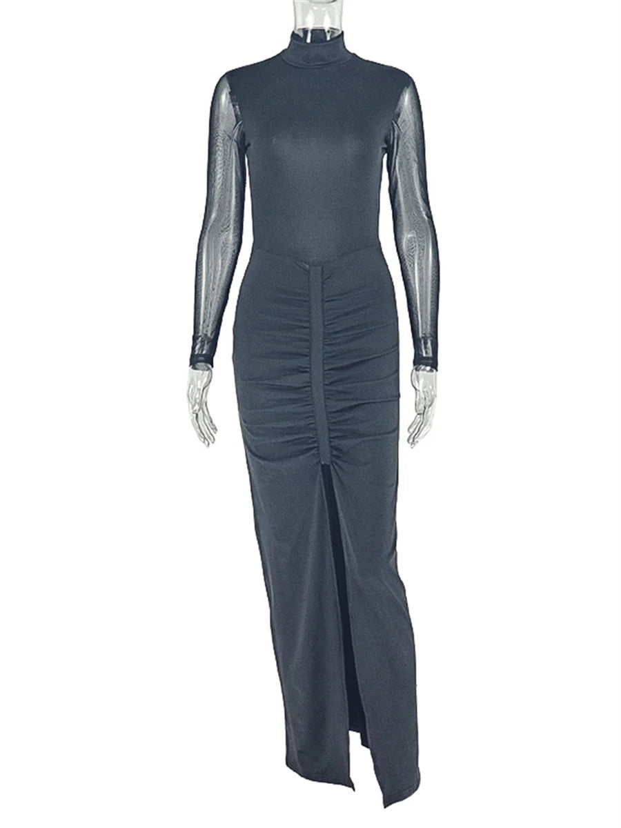 Elegant Backless Patchwork with Mesh Long Dress for Women