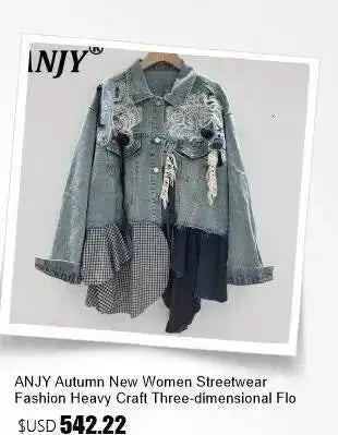 ANJY Autumn New Women's 2 Pieces Set Fashion Full Diamonds Short Sleeve Denim Shirt Elegant Fresh Straight Chic Ins Jeans A15818