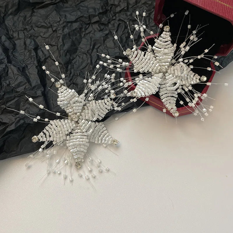 Hand-made Beaded Flower Exaggerated Earrings Party Wedding Bride Fashion Earrings for Women