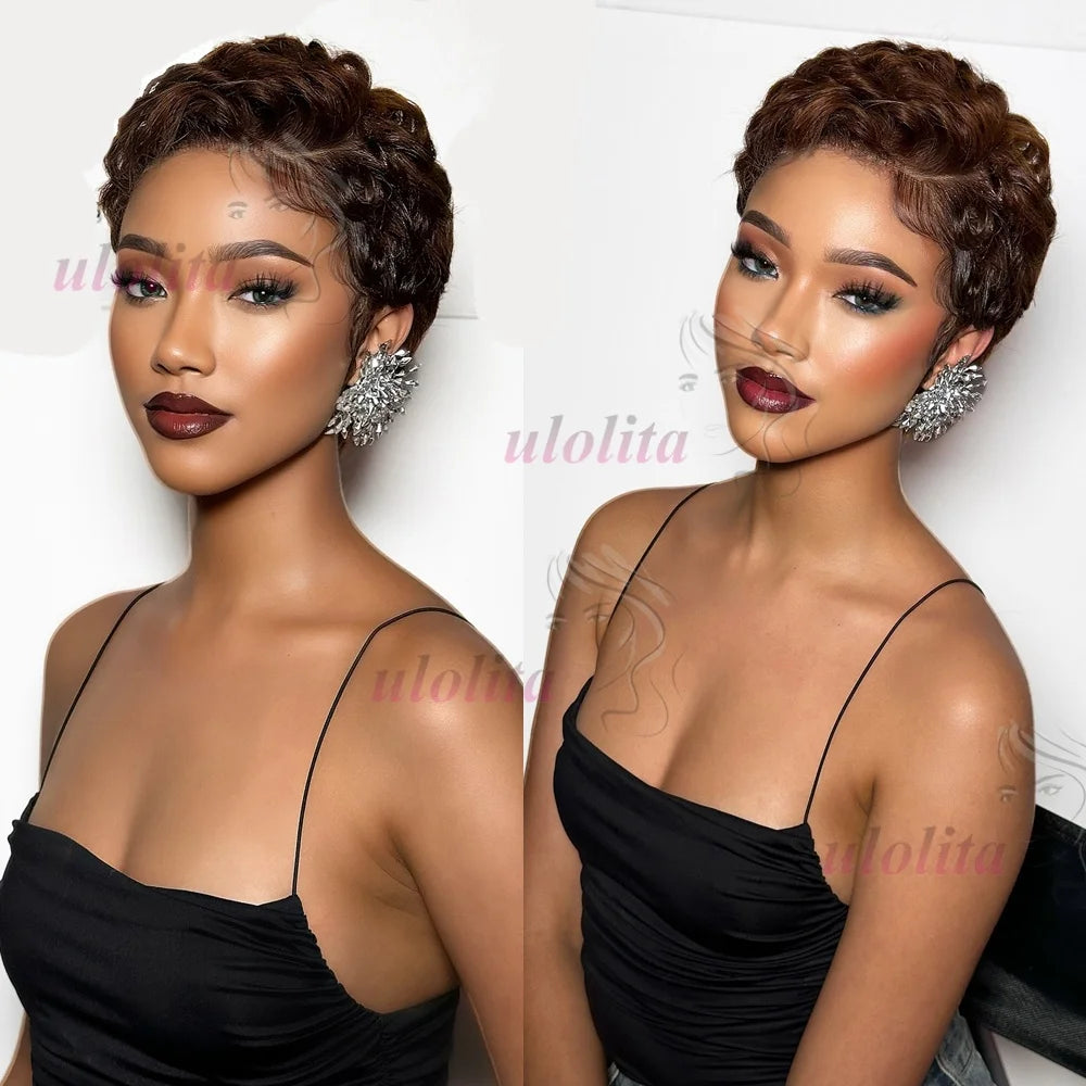 Short Layered Curly Pixie Lace Frontal Wig for Women