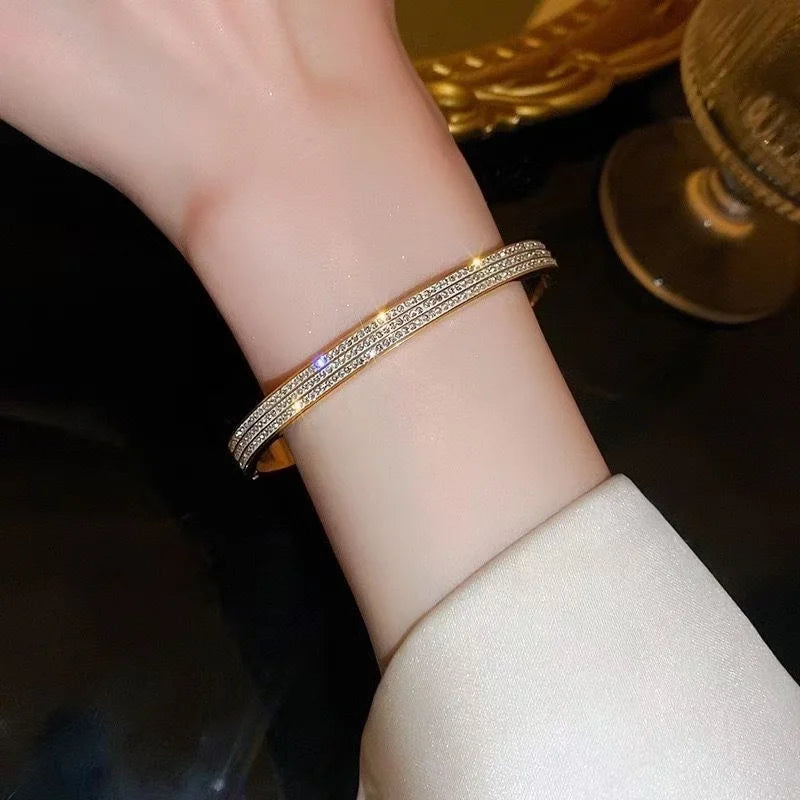 Zircon Half Row Stainless Steel Bangle