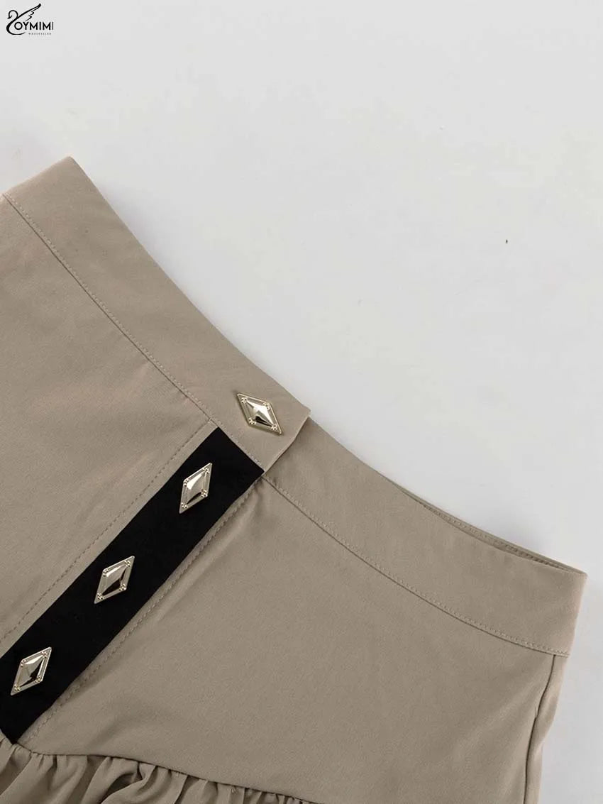 Oymimi Fashion Black Patchwork Two Piece Set For Women Casual Long Sleeve Button Pockets Crop Shirts + High Waist Mini Skirt Set