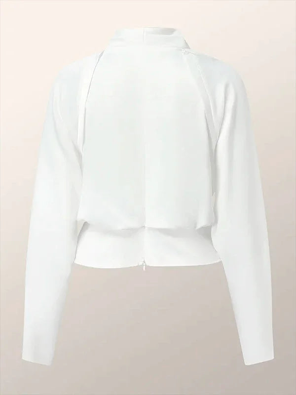 Women's Long Sleeves Solid Color Zipper V-neck Blouses Tops Urban Fashion Pleated Casual Office T-shirts