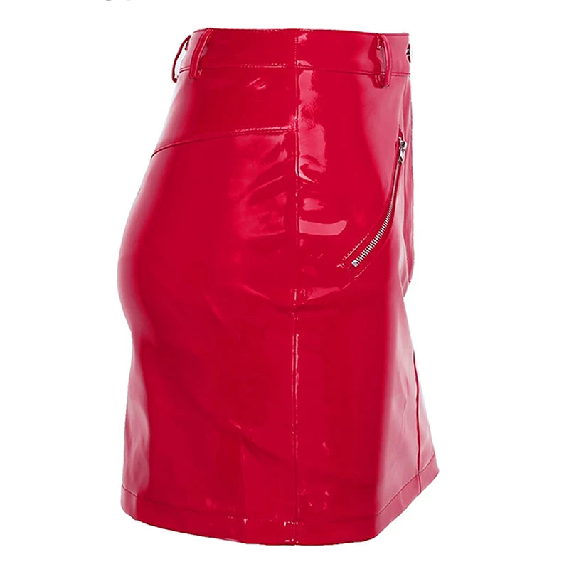 High Waist Leather Mini Skirt with Pockets for Women