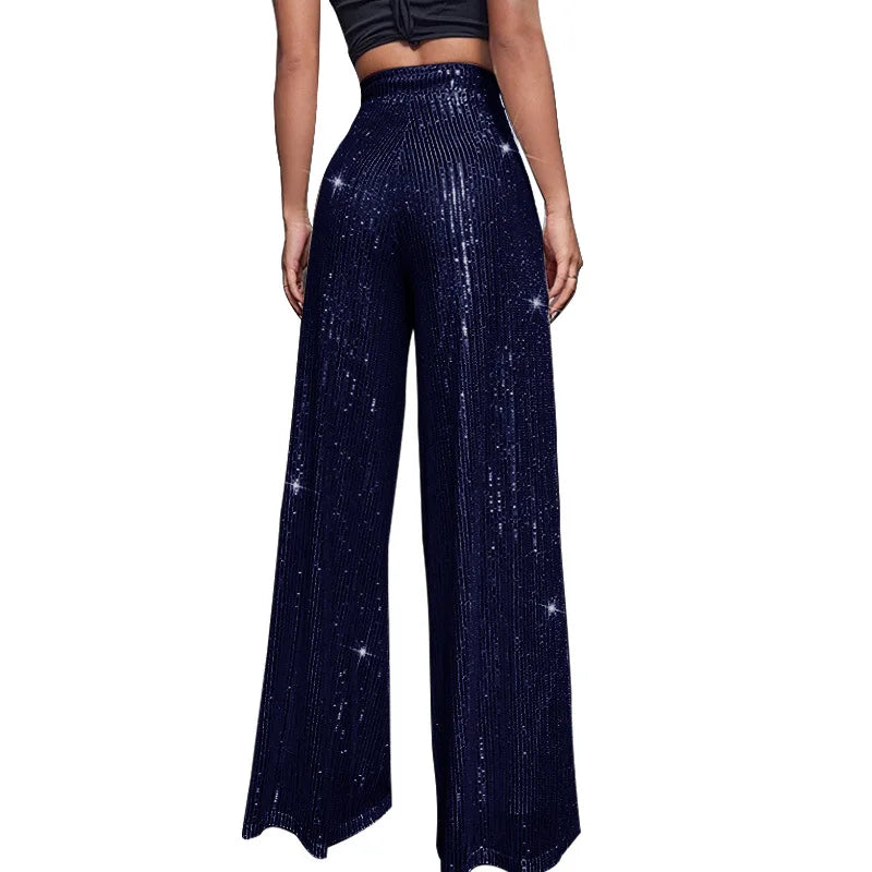 High Waist Sparkle Sequin Wide Leg Pants for Women