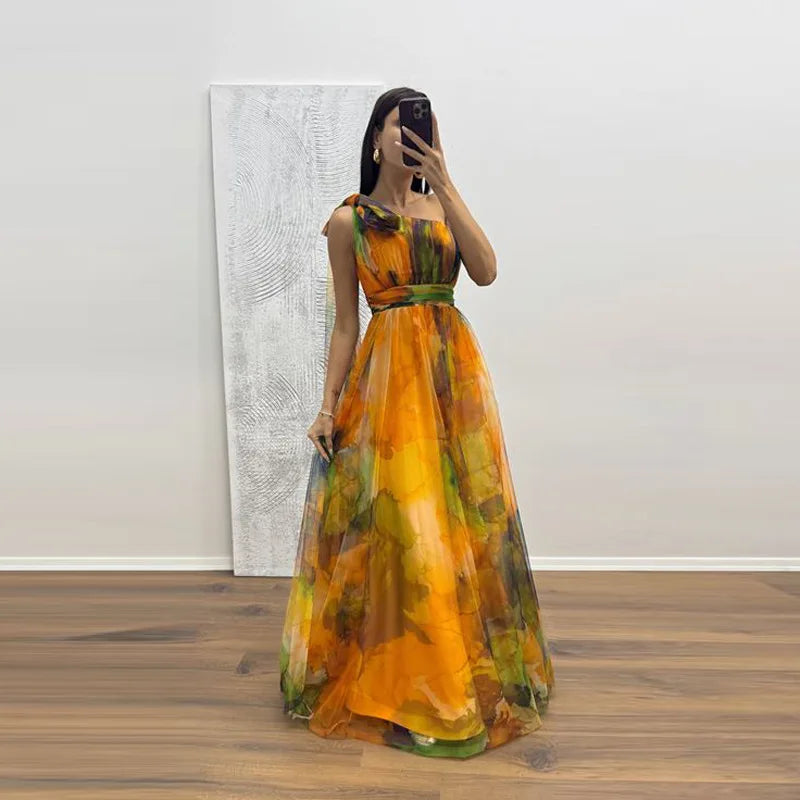 Casual Party Mesh Printed Lightweight A-Line Dress for Women