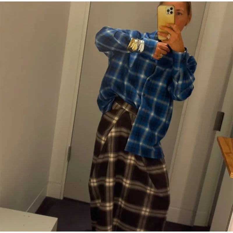 Women Checked Midi Skirt Fashion Casual Pleated Irregular High Waist Slim Mid-length Bottom Lady Daily New Commute Street Skirts