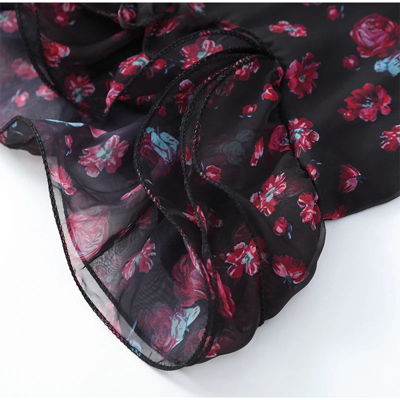 Floral Printed Ruffle Mini Dress with Deep V Neck for Women